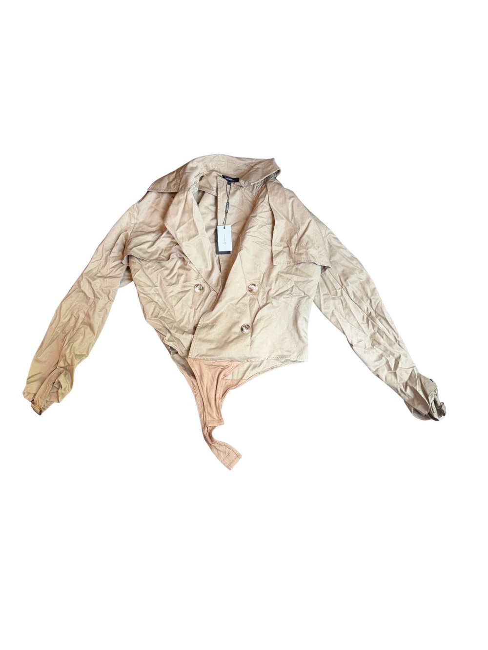 JLUXLABEL Light Beige Cropped Trench Bodysuit Blazer